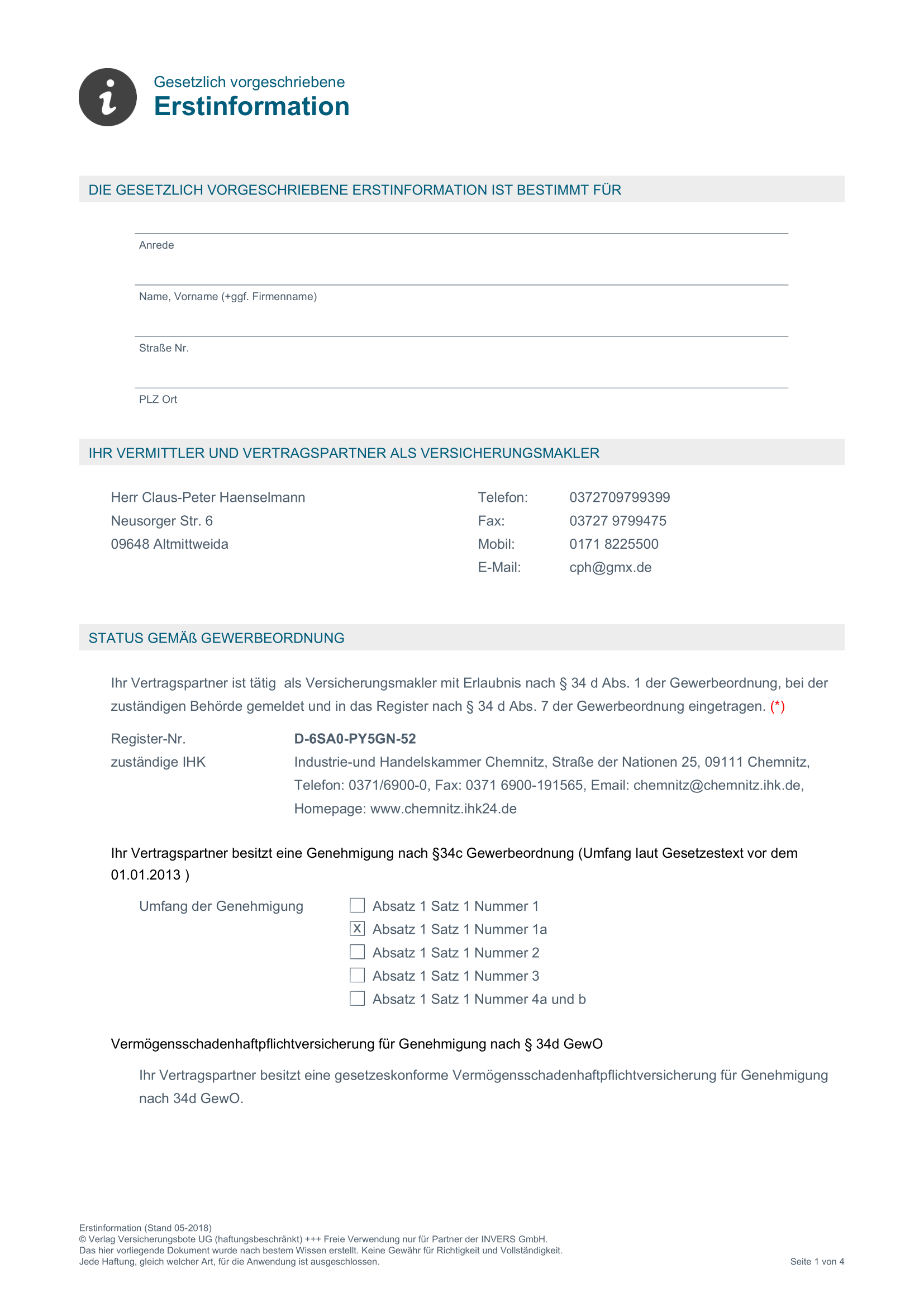 gesetzlich vorgeschriebene Erstinformation